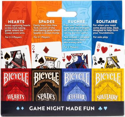BICYCLE 4-GAME PACK (HEARTS SPADES EUCHRE AND SOLITAIRE)
