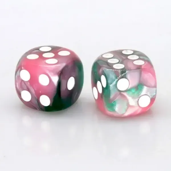12 Piece Pip D6's - Pink and Green Pearlescent Dice Set