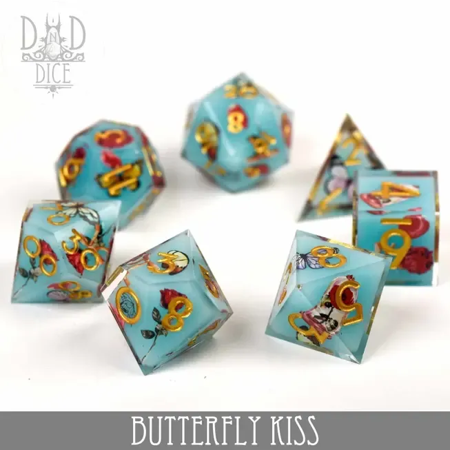 Butterfly Kiss Sharp Edge Shelled RPG Dice Set  (Handmade)