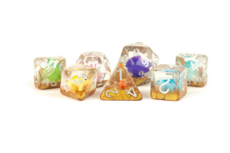 ​16mm Resin Poly Rainbow Dinosaur Dice Set (7)