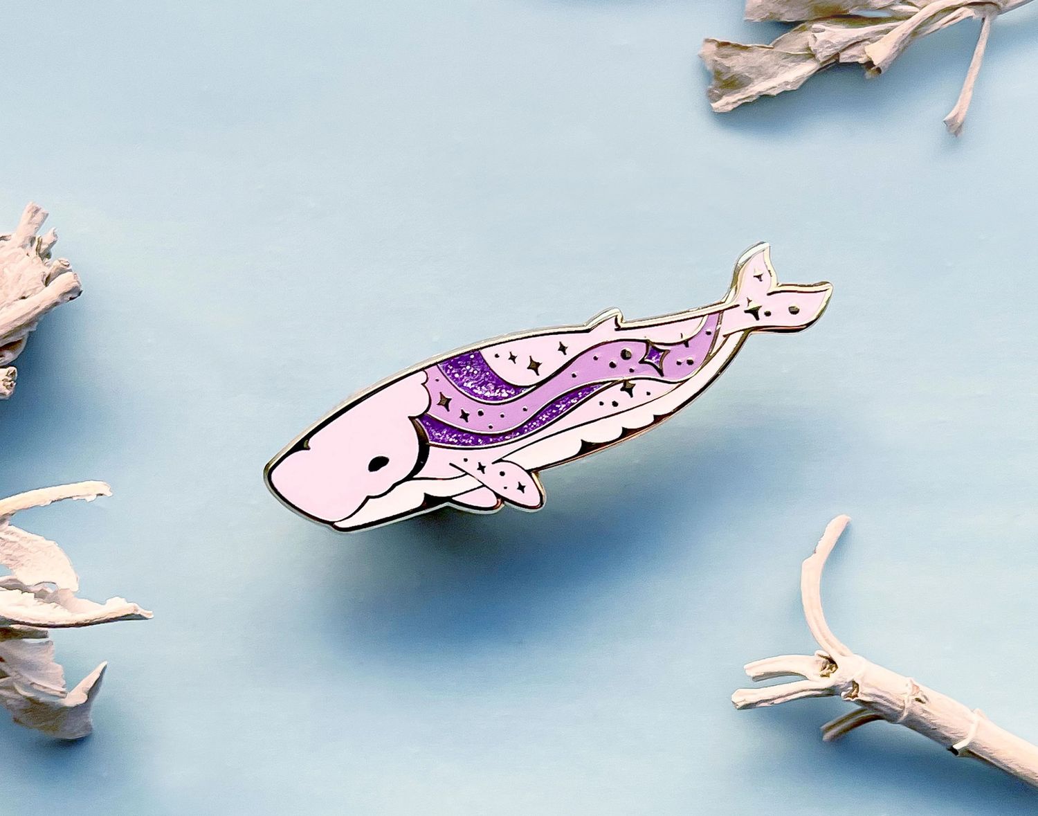 Cetaceans Alum &amp; Ink Enamel Pin, Variation: Space Dust Pygmy Sperm Whale