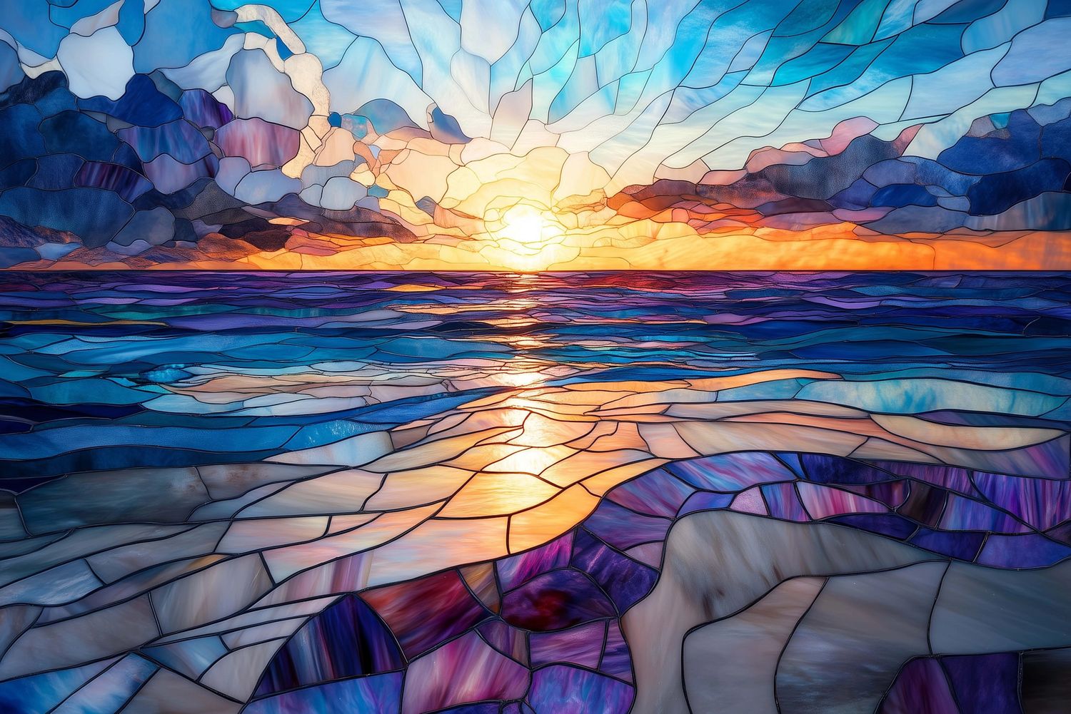 Sapphire Sunset Stained Glass Classic Jigsaw Puzzle 1000PC