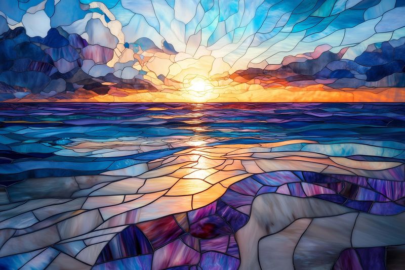 Sapphire Sunset Stained Glass Classic Jigsaw Puzzle 1000PC