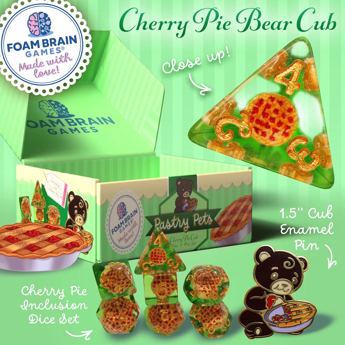Pastry Pets Pin &amp; Rpg Dice Set, Variation: Cherry Pie Bear Cub