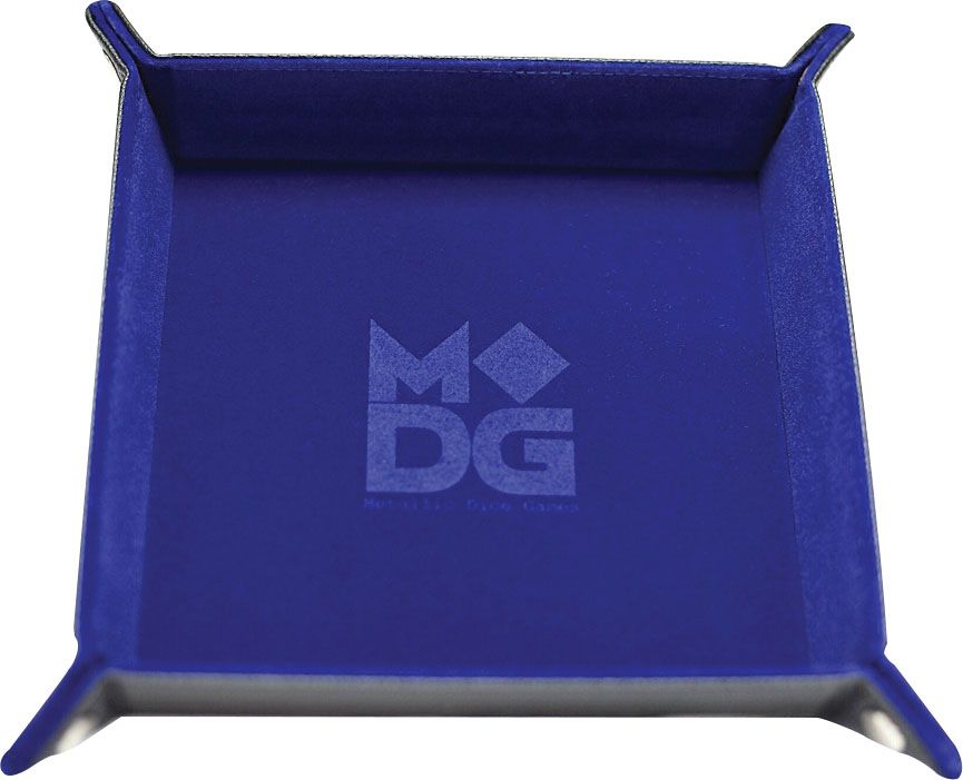 Velvet Folding Dice Tray with Leather Backing, Color: Blue