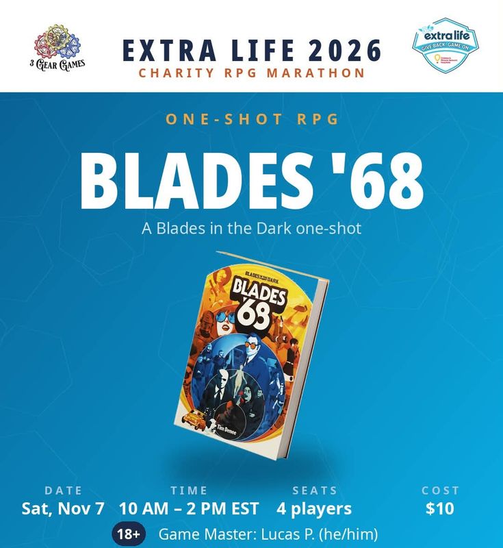 Extra Life 2026, Blades '68, Sat 10am -2pm