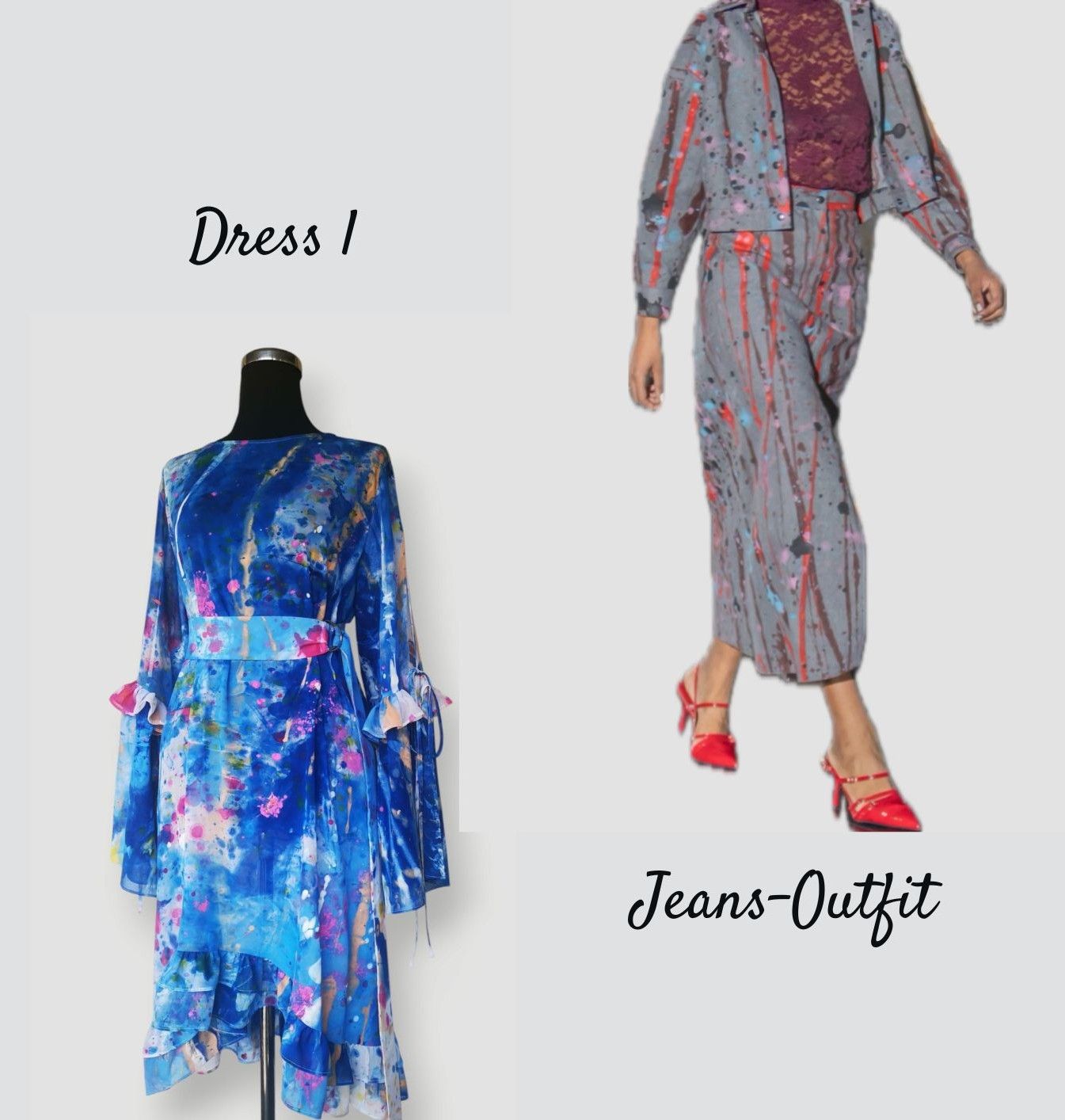 ACTIONPAINTING DRESS I, JEANS OUTFIT I