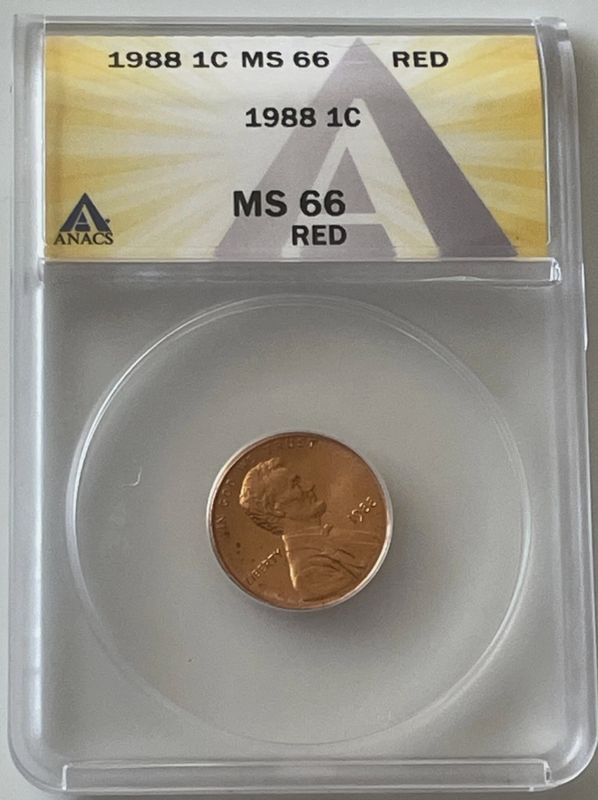 ANACS 1988 1C Lincoln Memorial Penny (MS 66) (Red)