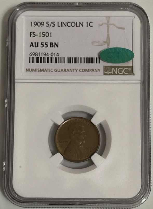 RARE NGC 1909-S 1C Key Date Lincoln S/S Error (AU 55) (CAC)
