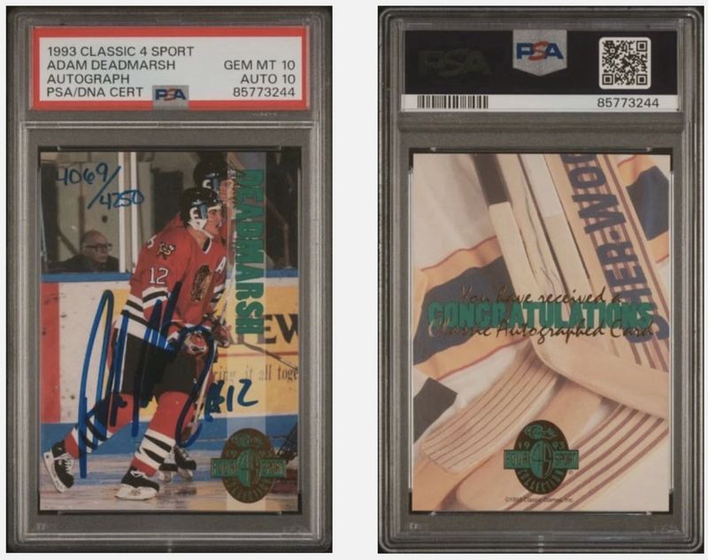 1993 Classic 4 Sport Adam Deadmarsh with Autograph (Gem Mint 10) (Auto 10)
