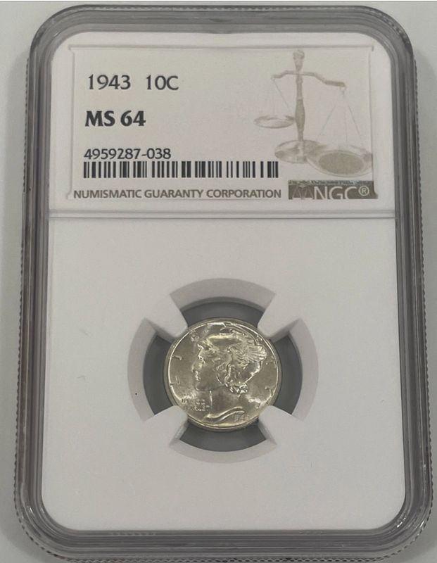 1943 NGC U.S. 10C Mercury Dime (MS 64)