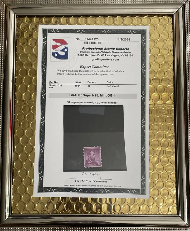 1954 Lincoln 4C Red Violet Stamp (Unused, 98 - Superb) (Scott #1036)