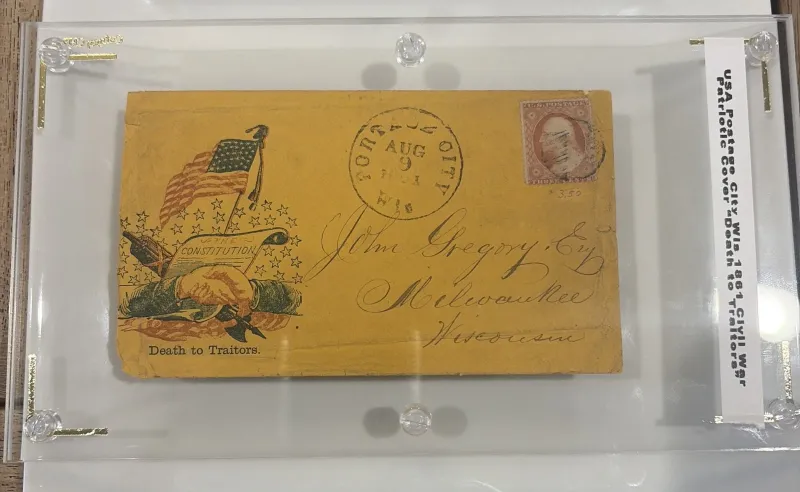 USA Postage City Wisconsin 1861 Civil War Patriotic Cover “Death to Traitors”
