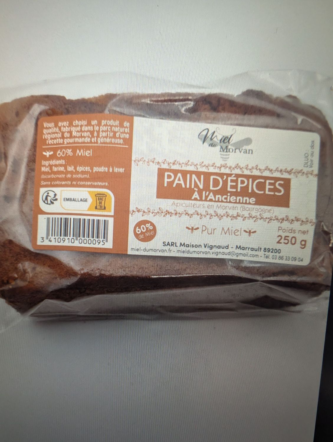PAIN D'EPICES AU MIEL DU MORVAN 250G