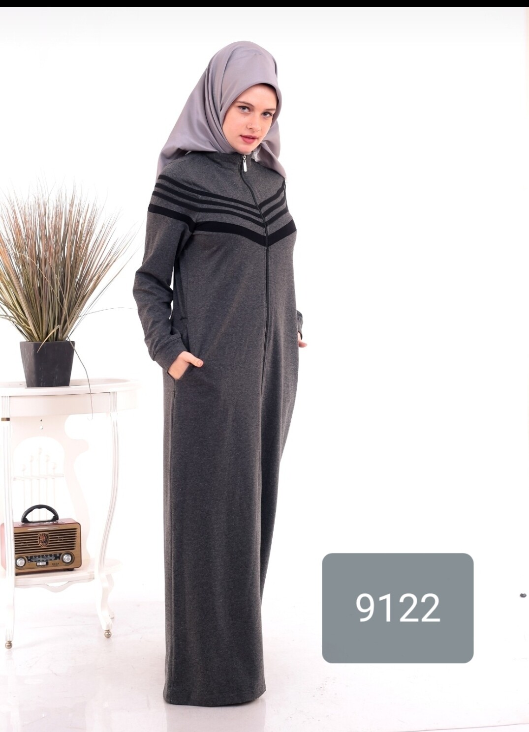 Zip-up Cotton Abaya