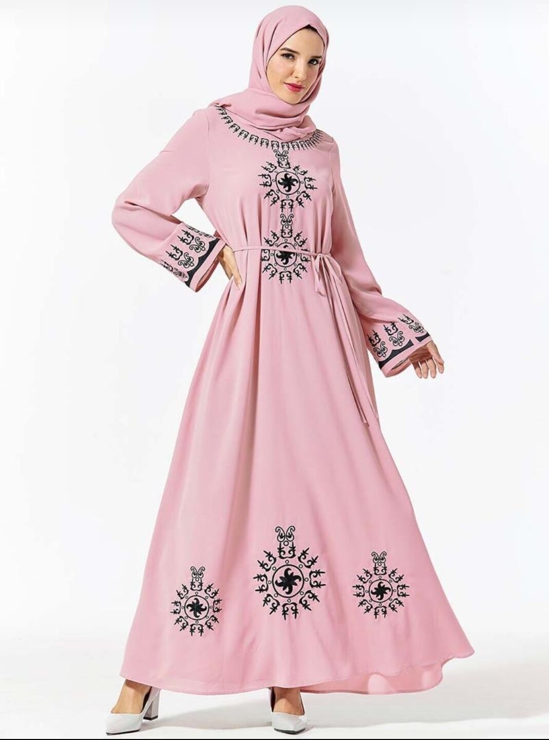 Pink Embroidered Abaya