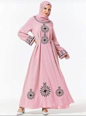Pink Embroidered Abaya