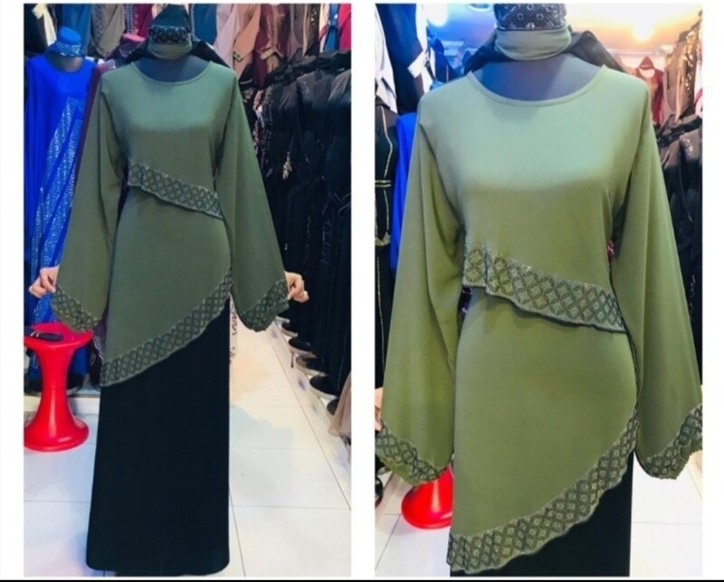 Green, stepped fancy abaya