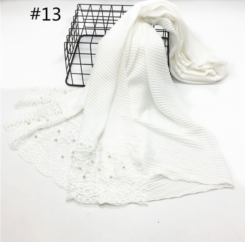Pleated Jersey Hijab with Pearl and Lace