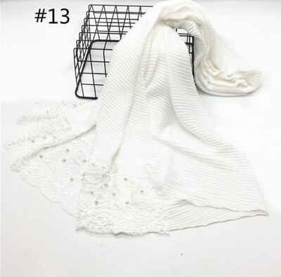 Pleated Jersey Hijab with Pearl and Lace