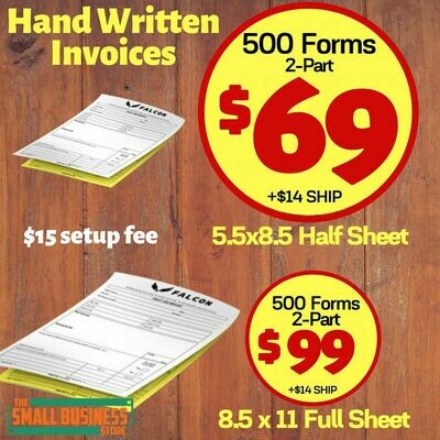 Hand-Written Invoices, 2-part self duplicating Hand-Written Invoices, 2-part self duplicating