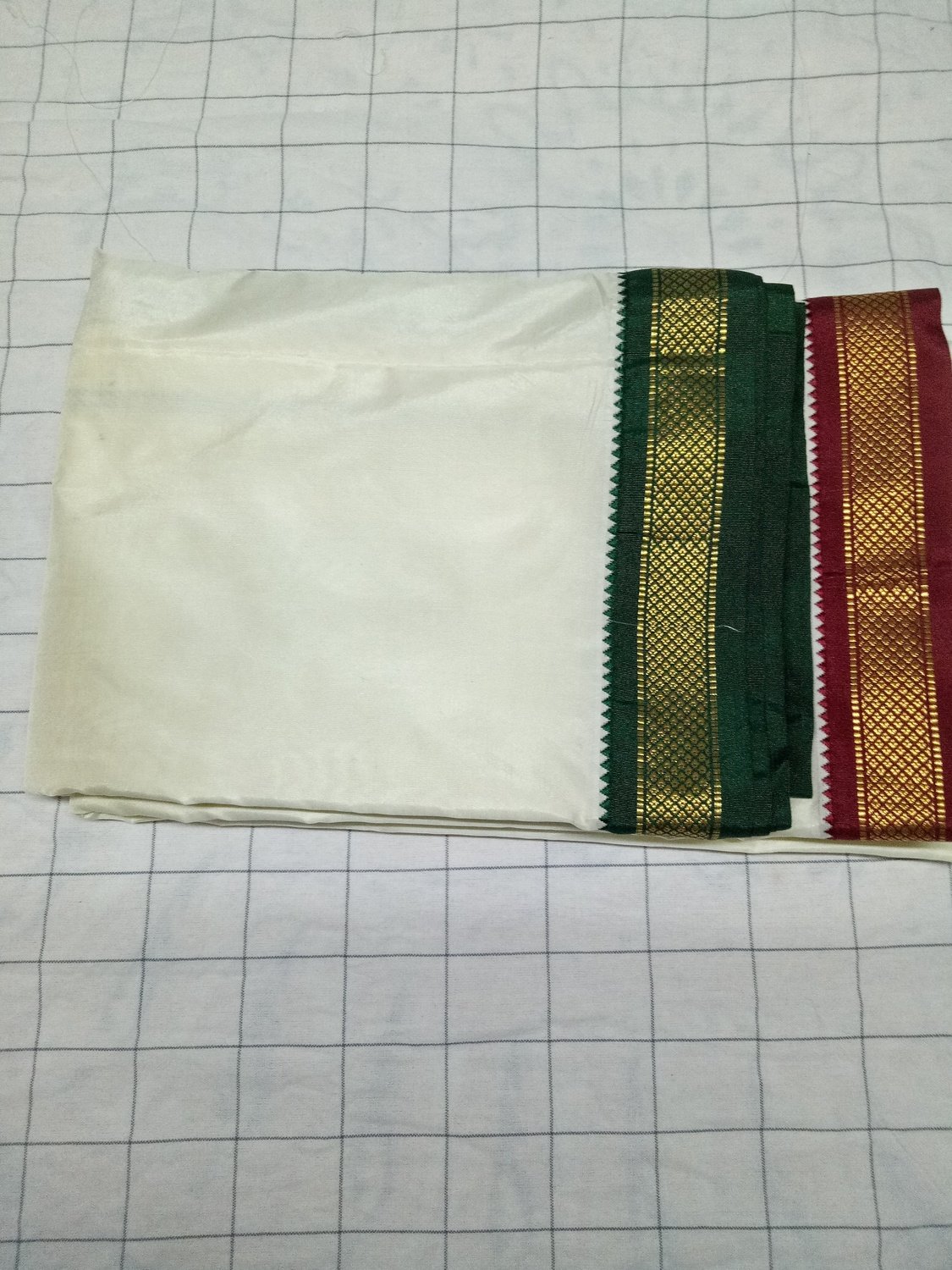 PURE RESHAM(100% SILK) MLA/CONTRAST CREAM DHOTI SHALYA