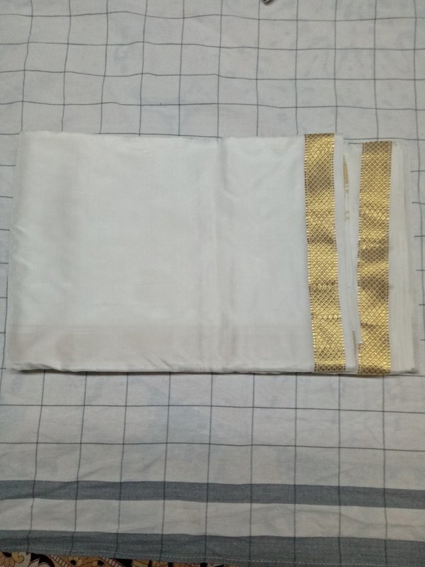 PURE RESHAM(100% SILK) WHITE JARI DHOTI SHALYA