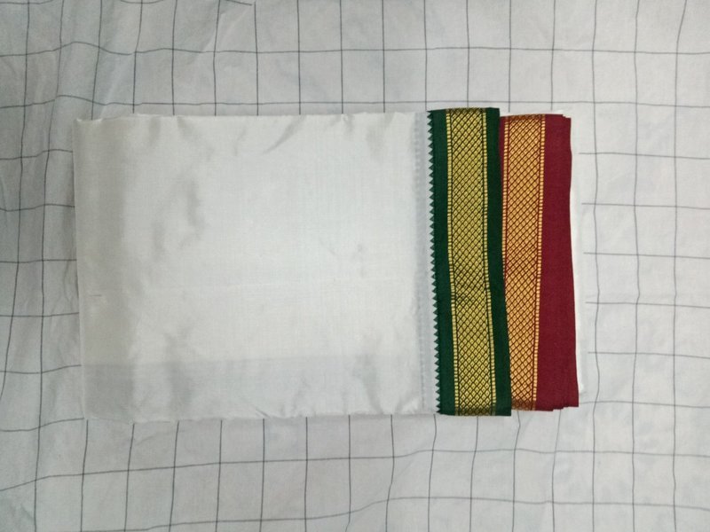 PURE RESHAM SILK MLA/CONTRAST WHITE DHOTISHALYA