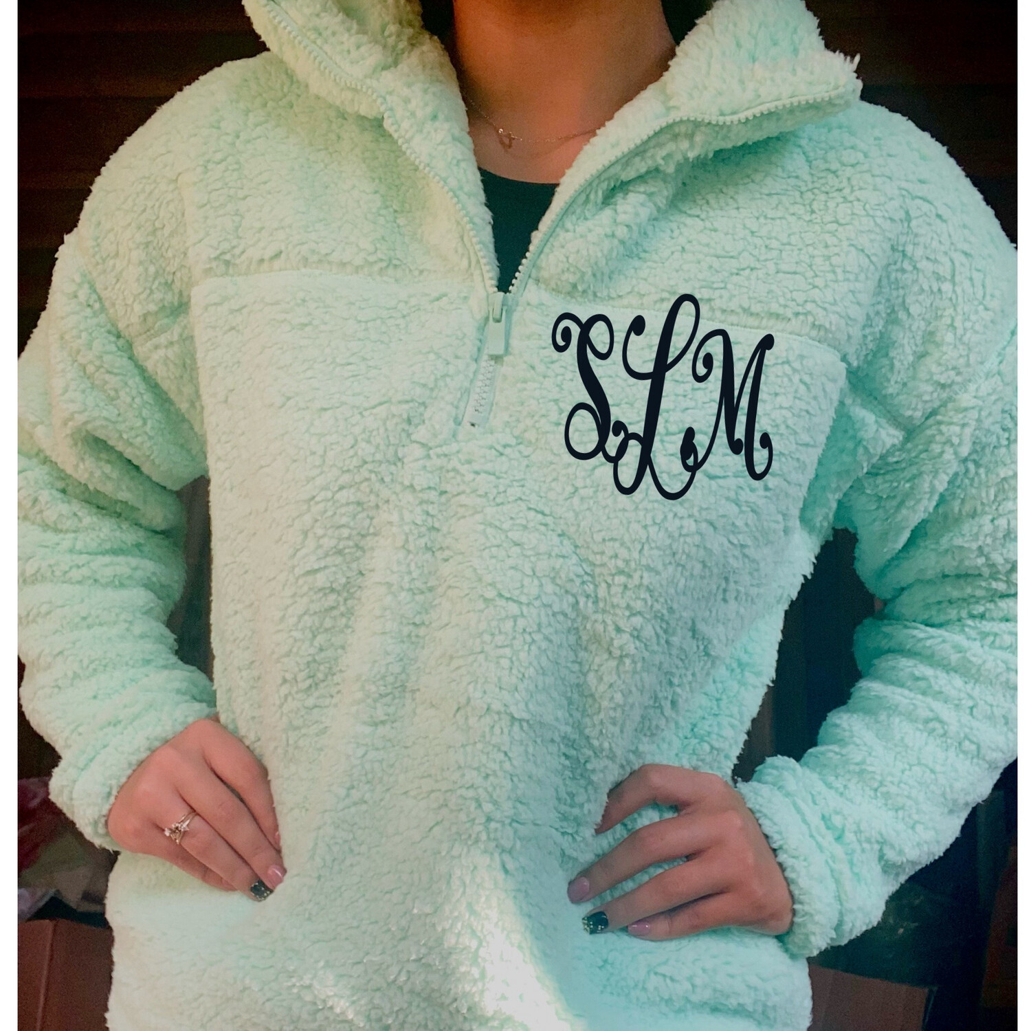 Womens Monogrammed Sherpa Zipper Pullover Jacket-personalized 