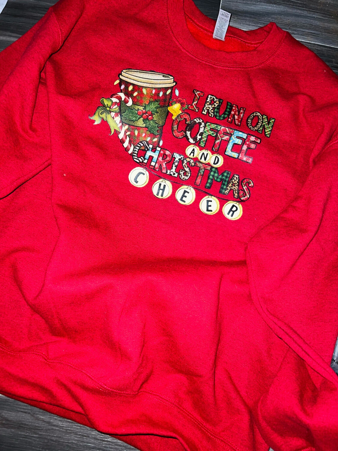 Coffee And Christmas Lights Crewneck Sweatshirt Size Large