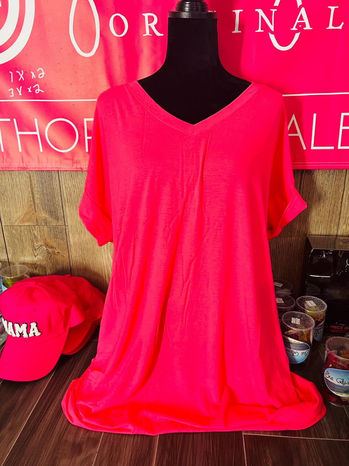 Hot Pink T-Shirt Dress Little Above Knee