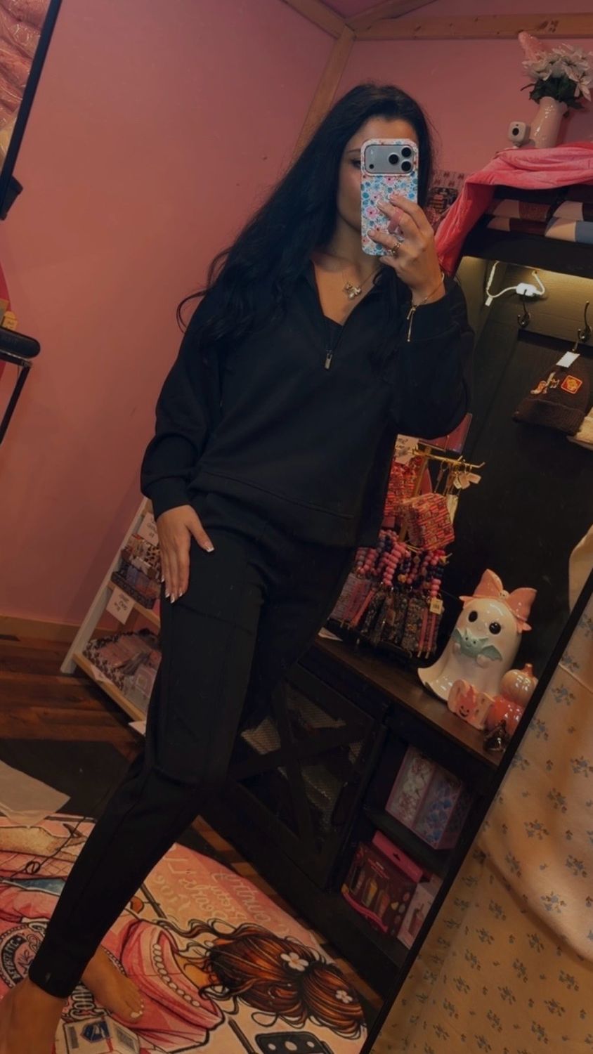 Black Athletic Half Zip Set