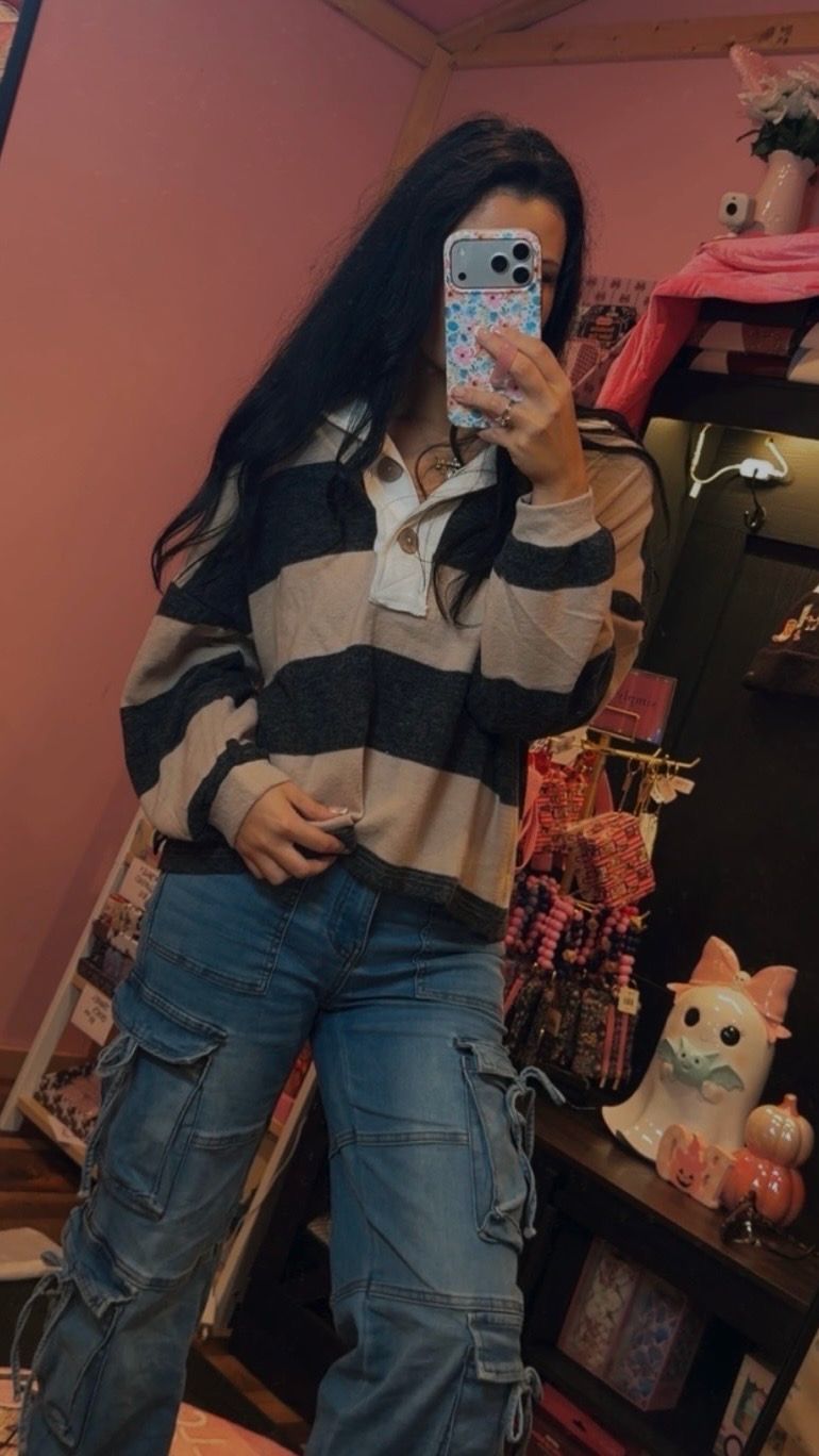 Brushed Stripe Polo Sweater