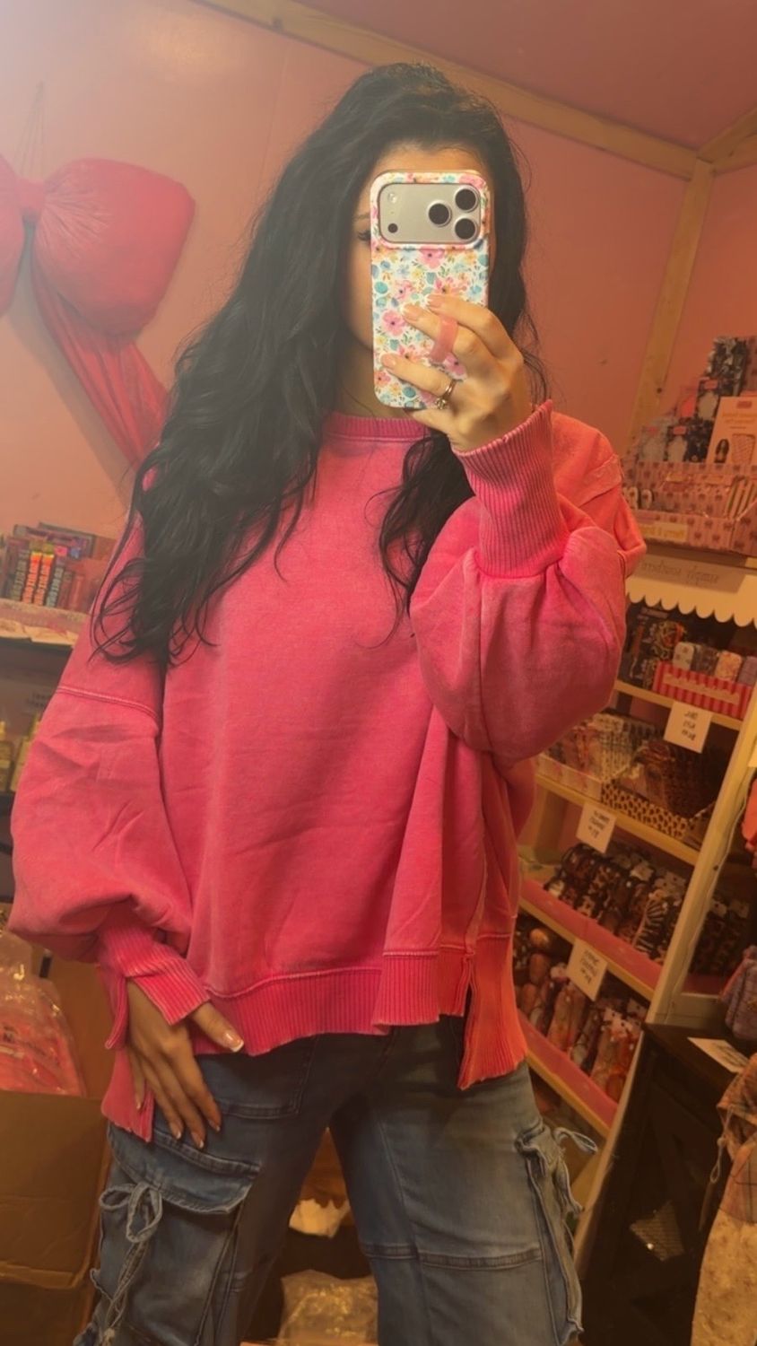 Drop Sleeve Oversized Crewneck Pink