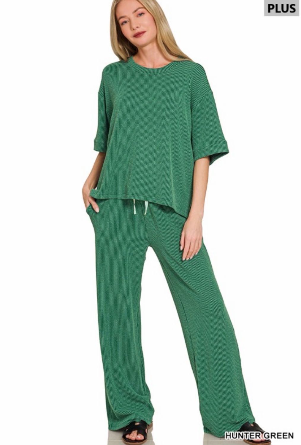 Plus Hunter Green Ribbed Set