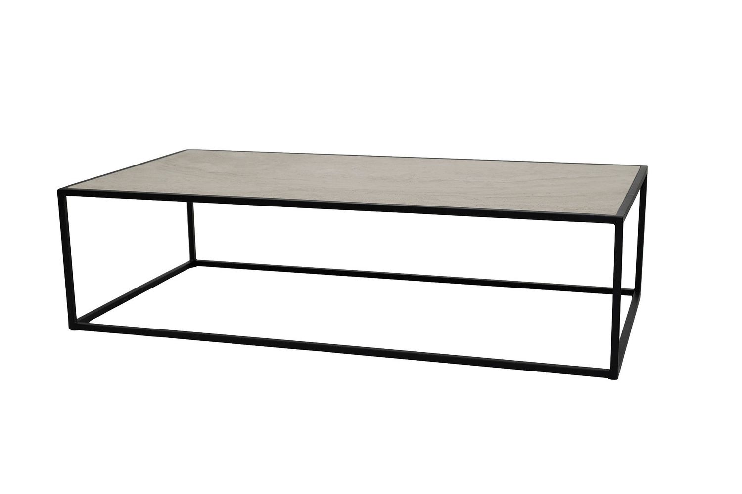 AXIS Salontafel met Travertin Look Keramisch Tafelblad en Zwart Stalen Frame – 120 x 60 cm