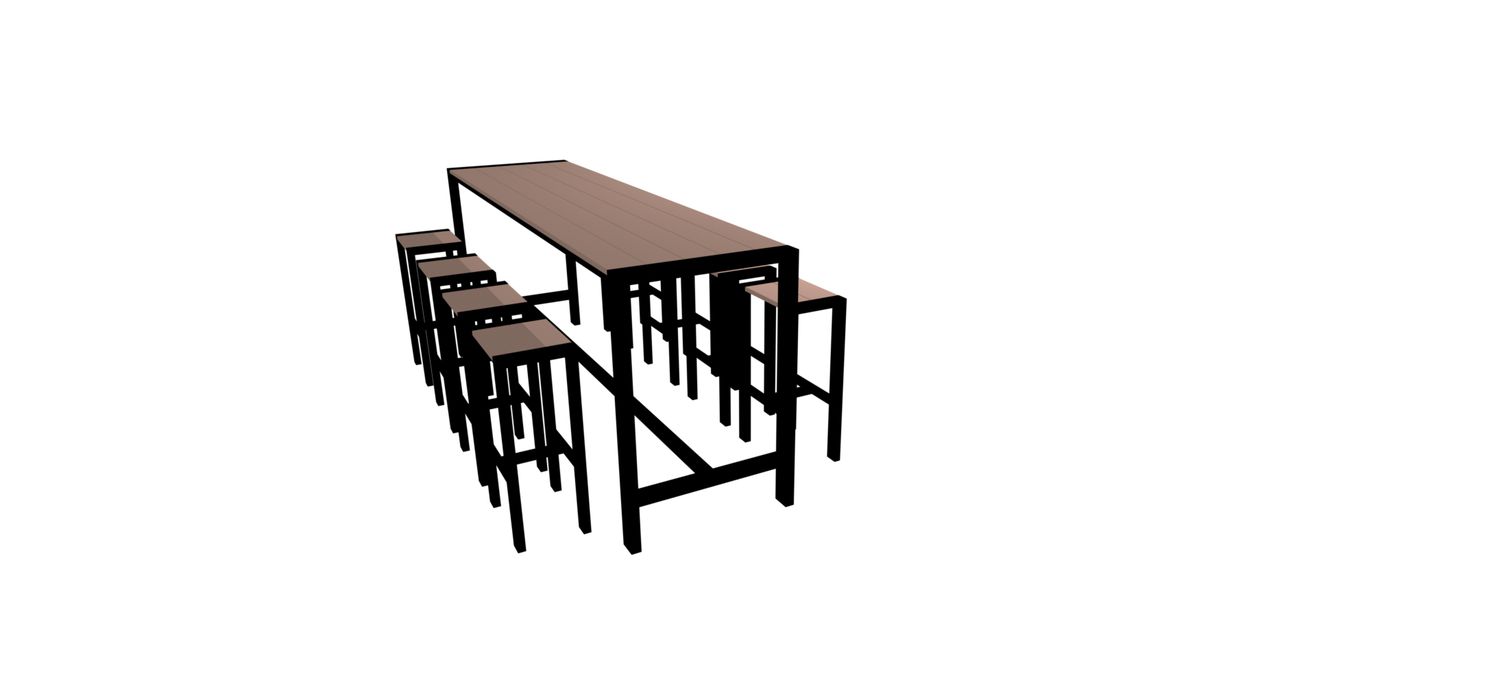 Solaro Industriële Tuintafel met 8 Krukjes in Staal en Hardhout – 2500 x 700 x 1050 mm