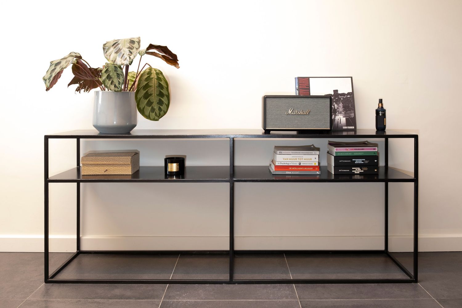 Iron Loft Industriële Console in Zwart Staal – Minimalistisch Dressoir met 2 Niveaus (120 x 34 x 75 cm)