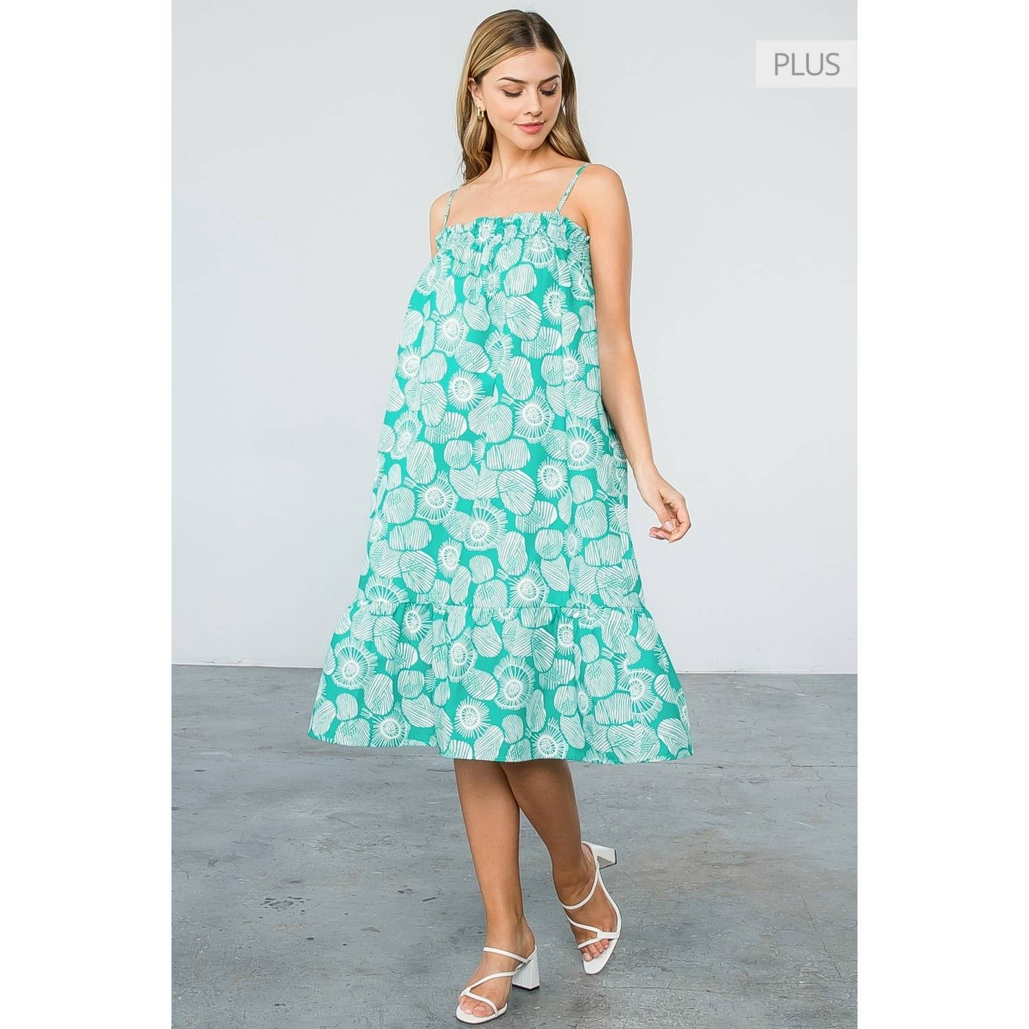 /Size XL/ Print Strap Midi Dress, Color: GREEN, Size: XL