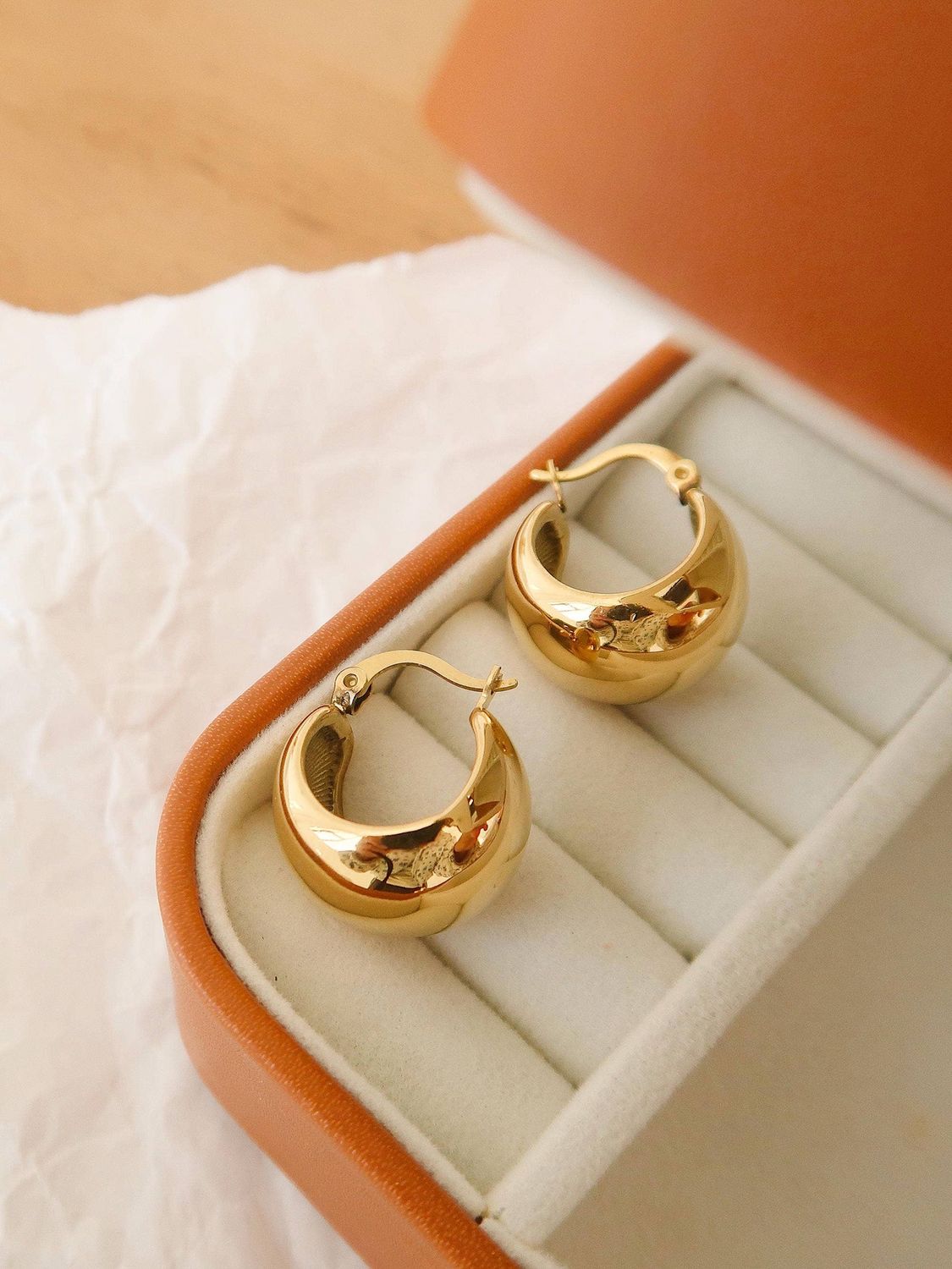 Amélie 18K Gold Non-Tarnish Classic Round Huggie Earring, Color: Yellow Gold