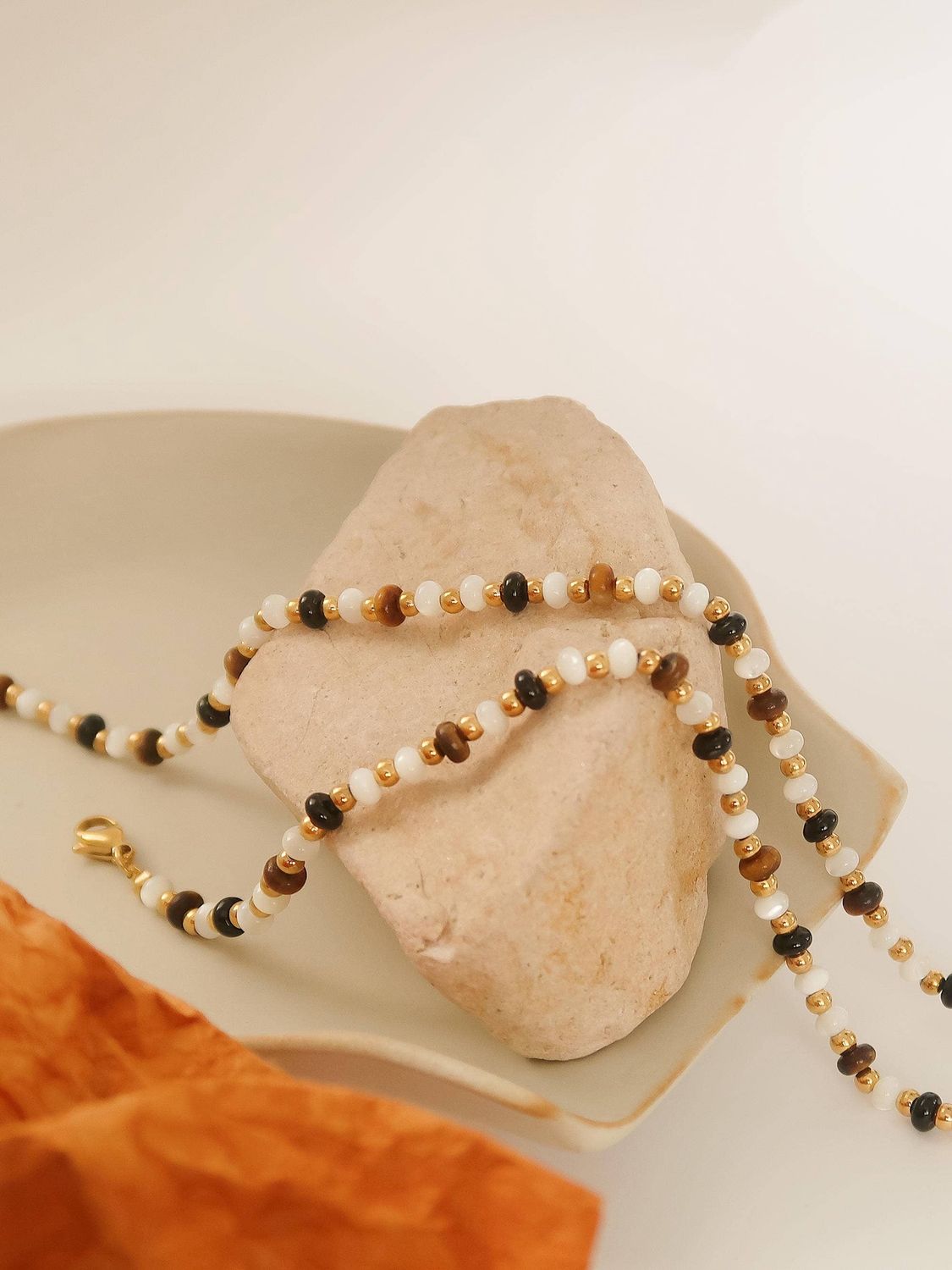 Arrow 18K Gold Non-Tarnish Boho Beaded Necklace, Color: Brown