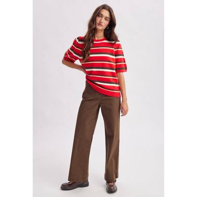 STRIPED PUFF SLEEVE SWEATER TOP / WL26-13749