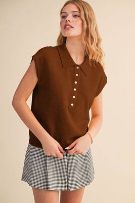 CAP SLEEVE COLLARED SWEATER VEST MSW11231