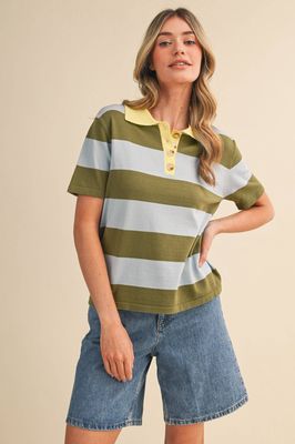 STRIPED SWEATER KNIT SHORT SLEEVE POLO MSW11339