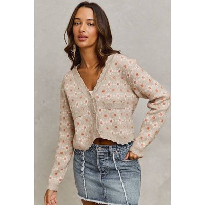 Fall Floral Oatmeal Cardigan