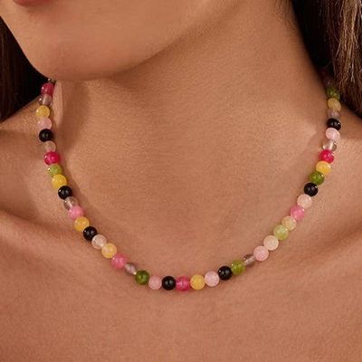 NATURAL AGATE GLASS SEMI PRECIOUS BEAD NECKLACE | 40NK9754
