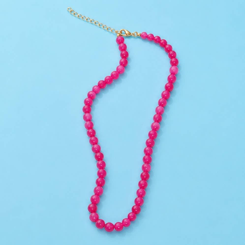 NATURAL AGATE GLASS SEMI PRECIOUS BEAD NECKLACE | 40NK9754, Color: FUCHSIA