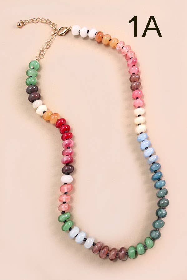 NATURAL AGATE GLASS SEMI PRECIOUS BEAD NECKLACE | 80N896, Color: 1A