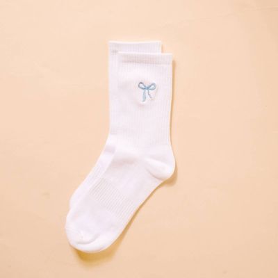 Embroidered Crew Socks–Blue Bow