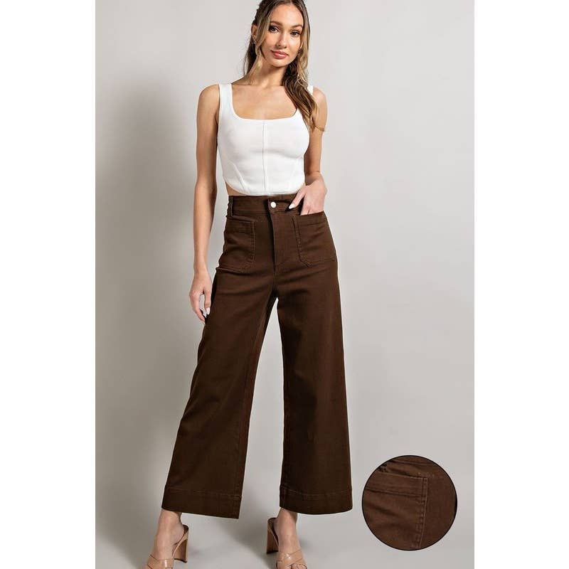 Soft washed wide leg pants(1), Color: BROWN, Size: M